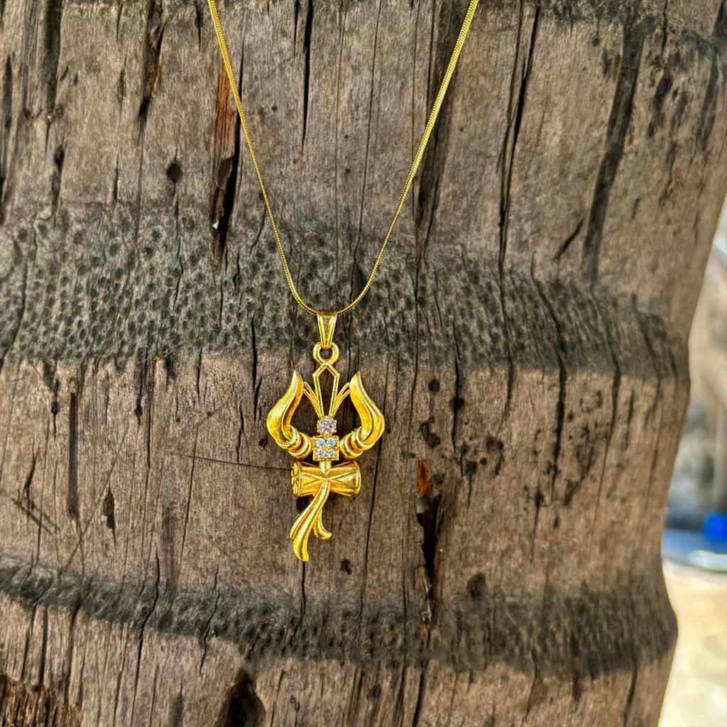 Trishul Om & Damru Pendant With Chain