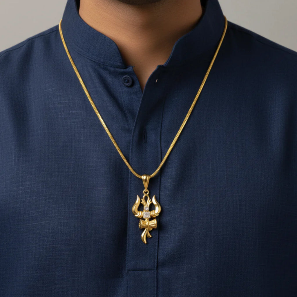 Trishul Om & Damru Pendant With Chain