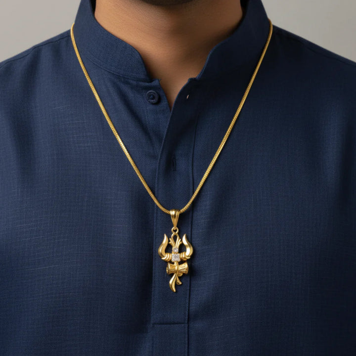 Trishul Om & Damru Pendant With Chain