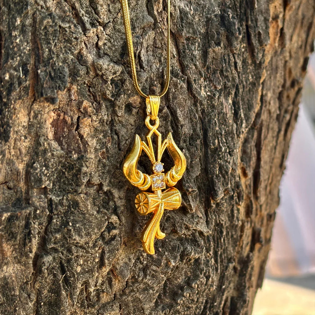 Trishul Om & Damru Pendant With Chain